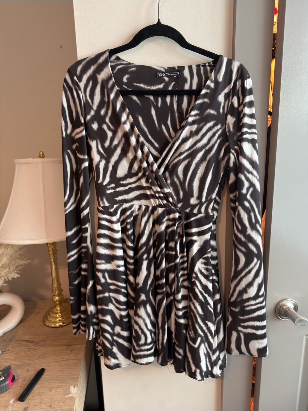 Zara dark brown/Black & White Zebra Print Wrap Dress